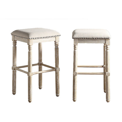 Arnhem Wood Tan Upholstered Bar Stools, Set of 2