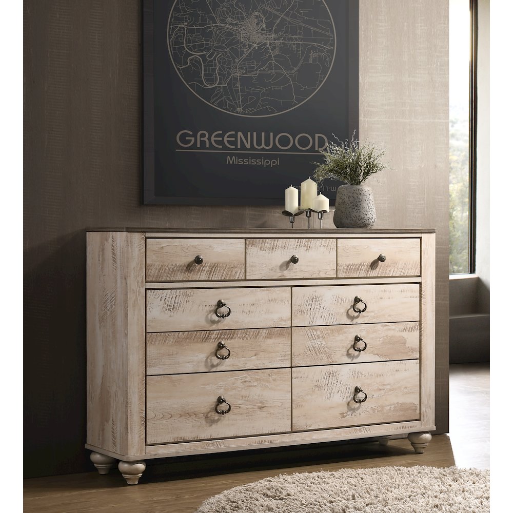 Imerland Contemporary White Wash Finish Patched Wood Top 7-drawer Dresser