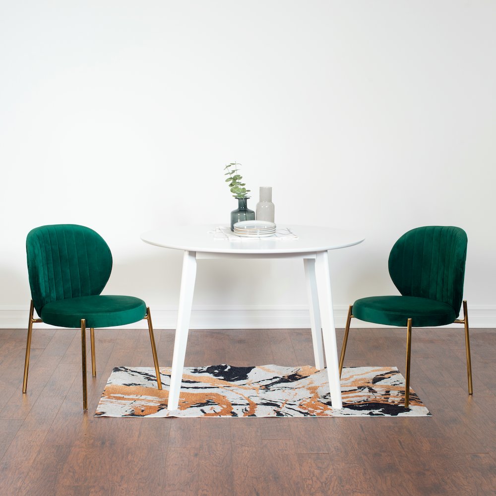 Amoa Contemporary 3-Pc Dining Set, White Round Dining Table and 2 Chairs, Green