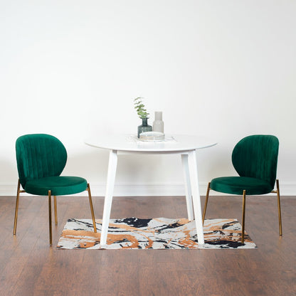Amoa Contemporary 3-Pc Dining Set, White Round Dining Table and 2 Chairs, Green