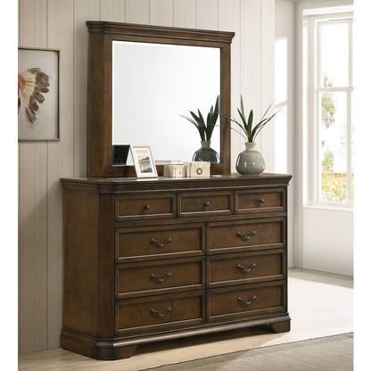 Wood Panel Bed, Dresser, Mirror, Nightstand, Chest, Queen, Antique Walnut Finish