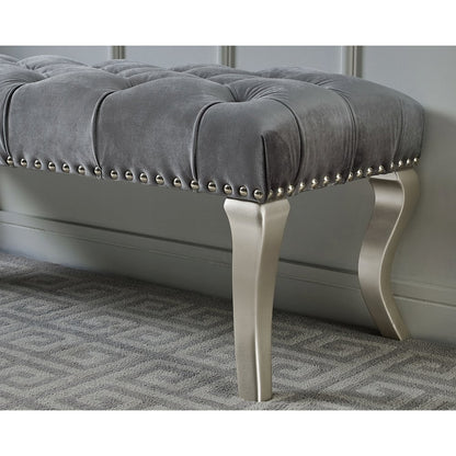 Decor Maxem Tufted Fabric Upholstered Seat with Nailhead Trim Bench, Gray