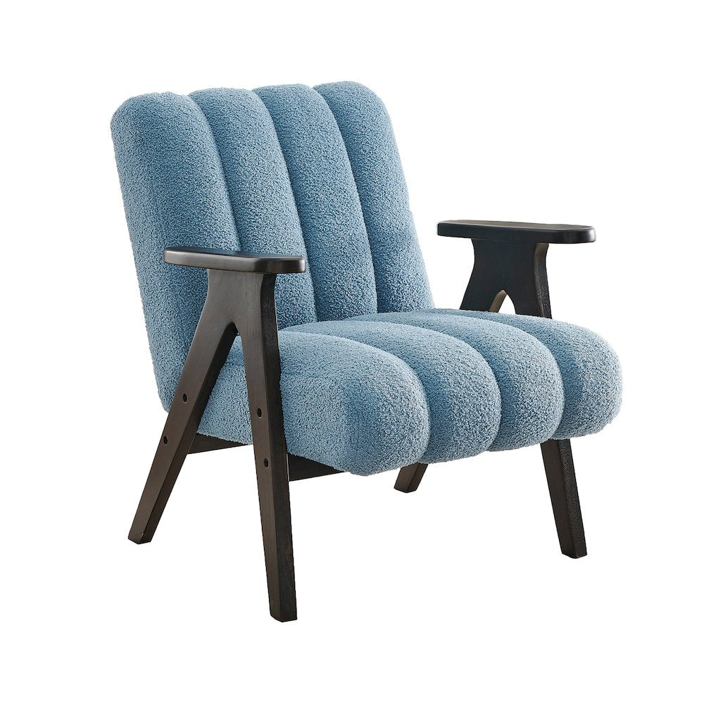 Rella Modern Teddy Sherpa Accent Chair with Espresso Wood Frame, Blue