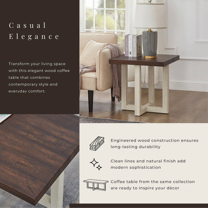 Luno Contemporary End Table, Walnut and White