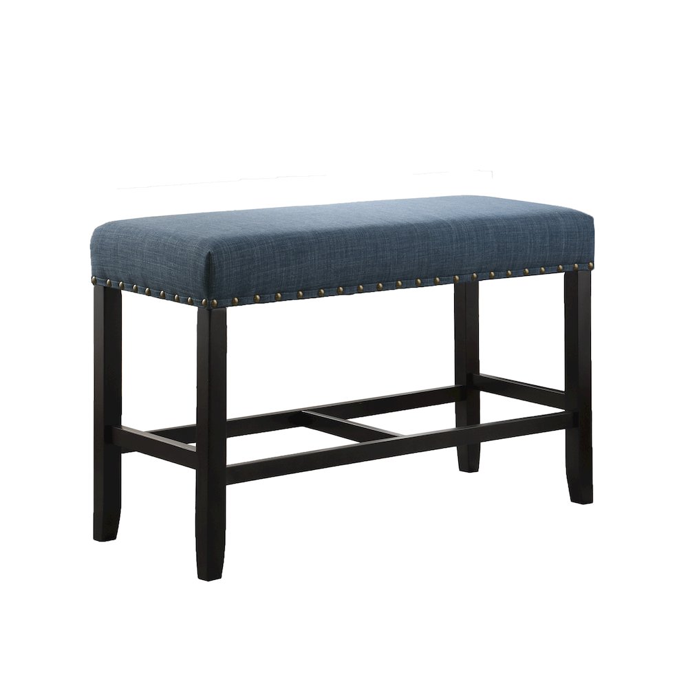 Biony Blue Fabric Counter Height Dining Bench with Nailhead Trim