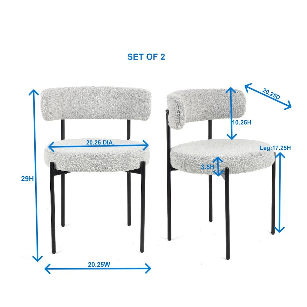 Burbank Modern Round Boucle Dining Chairs, Set of 2, Black White