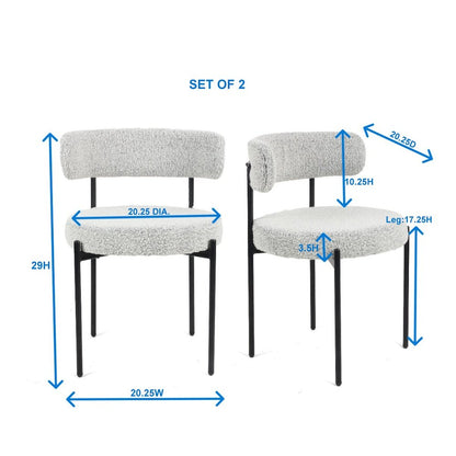 Burbank Modern Round Boucle Dining Chairs, Set of 2, Black White