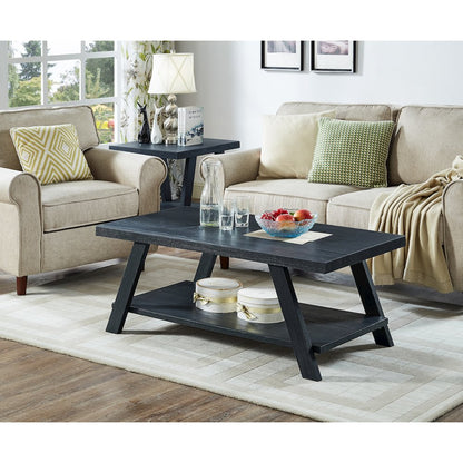 Athens Contemporary Replicated Wood Shelf Coffee Table in Black Finish