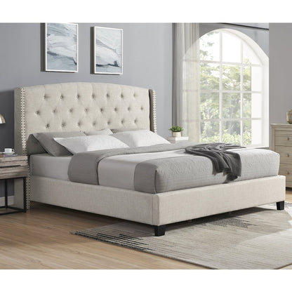 Nantarre Fabric Button Tufted Wingback King Bed with Nail Head Trim, Tan