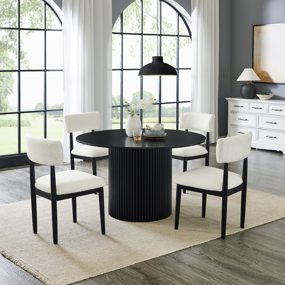 Henriet 5-Piece Round Dining Set,Pedestal DiningTable with 4Stylish Chairs,Black
