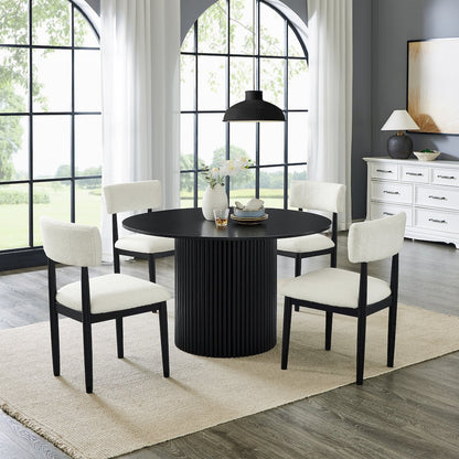 Henriet 5-Piece Round Dining Set,Pedestal DiningTable with 4Stylish Chairs,Black