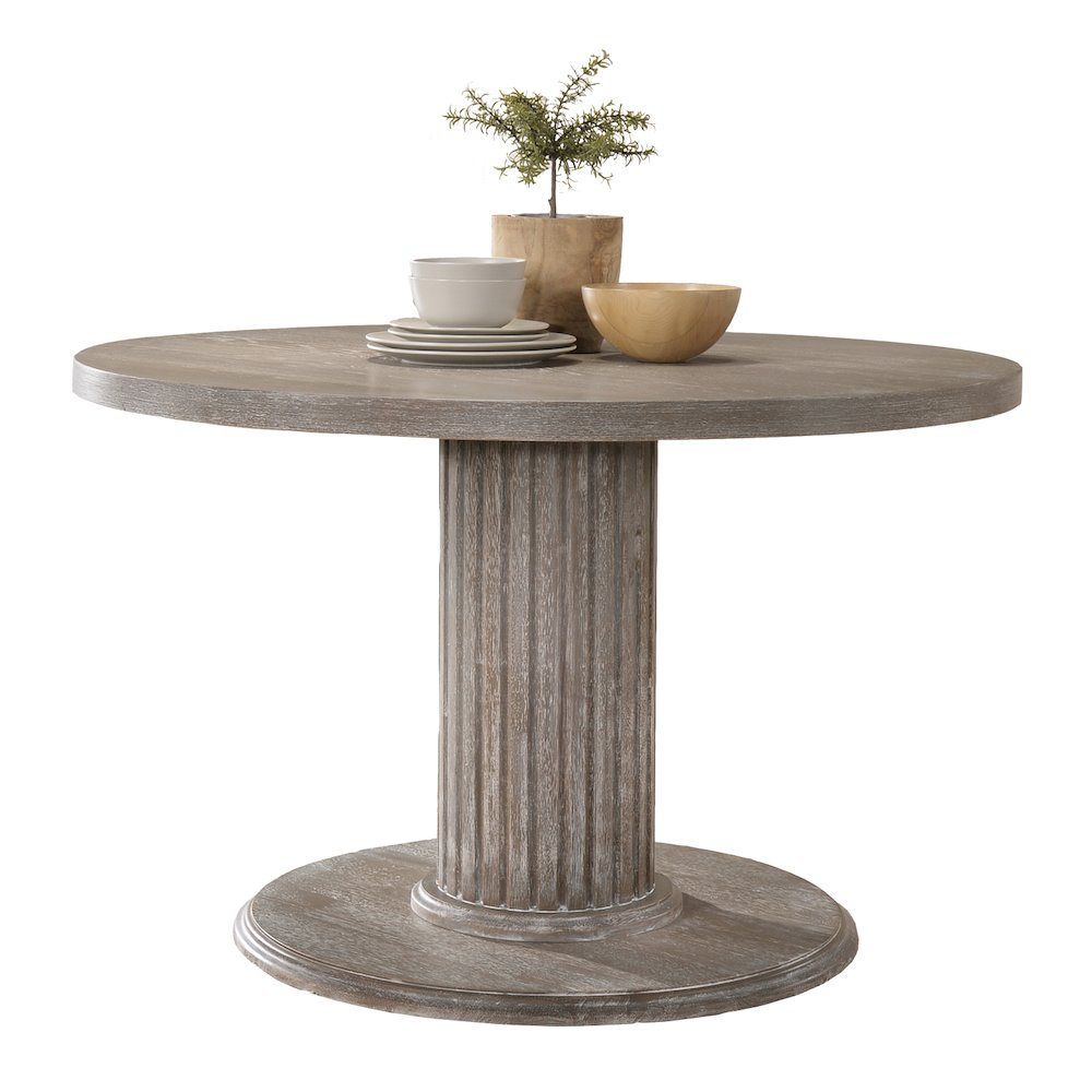 Ferran Wood Pedestal Dining Table in Reclaimed Gray