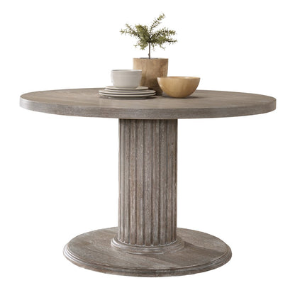 Ferran Wood Pedestal Dining Table in Reclaimed Gray
