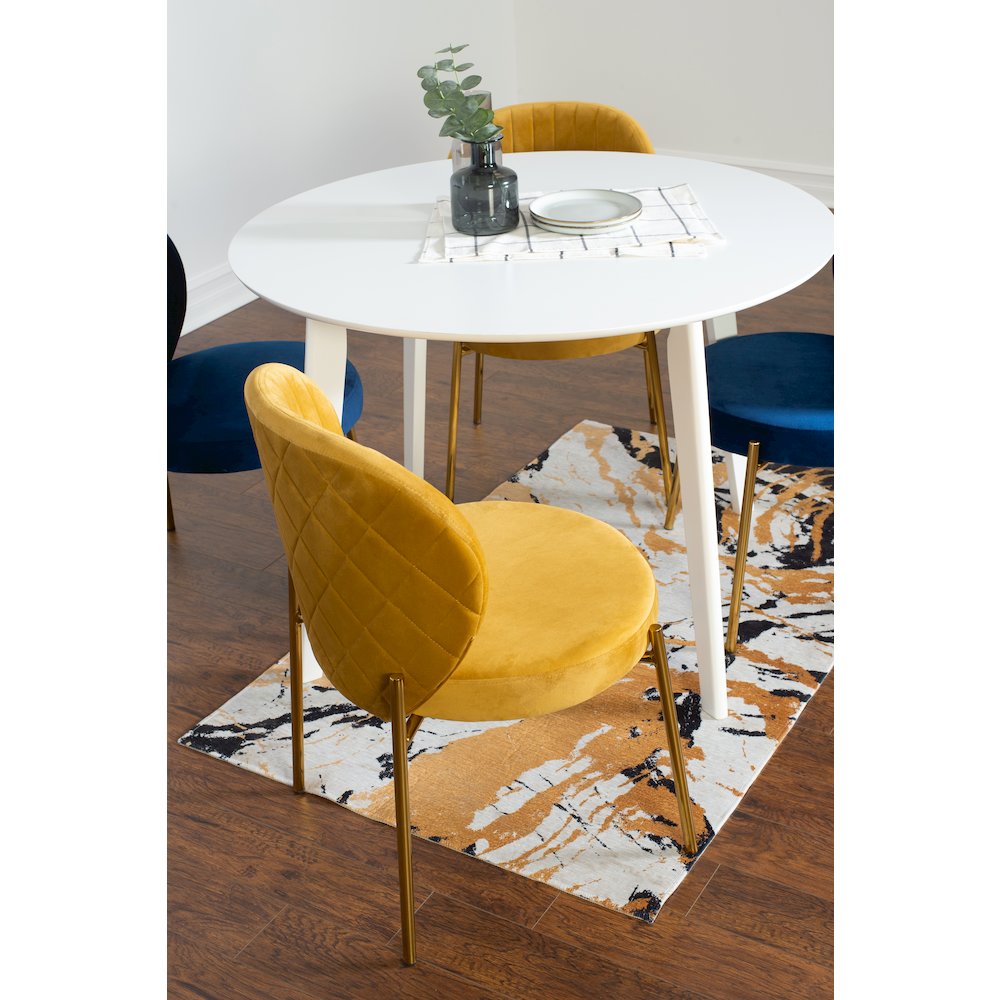 Amoa 5-Pc Dining Set, White Round Dining Table and 4 Chairs, Blue and Yellow