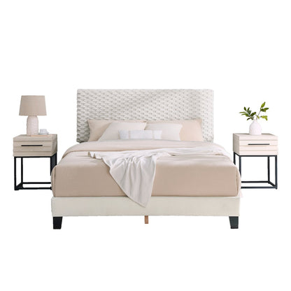 Findlay 3Pc Bedroom Set, Plush 3D Upholstered Bed with 2 Nightstands, Queen