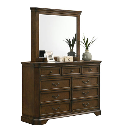 Maderne Traditional Wood 9-Drawer Dresser with Mirror, Antique Walnut Finish