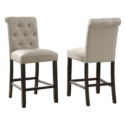 Leviton Solid Wood Tufted Asons Counter Height Stool, Set of 2, Tan