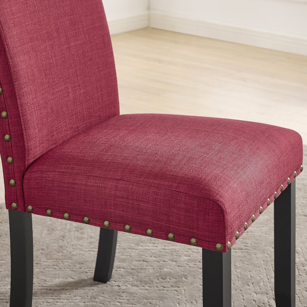 Biony Espresso Wood Dining Set with 4 Fabric Nailhead Chairs, Red