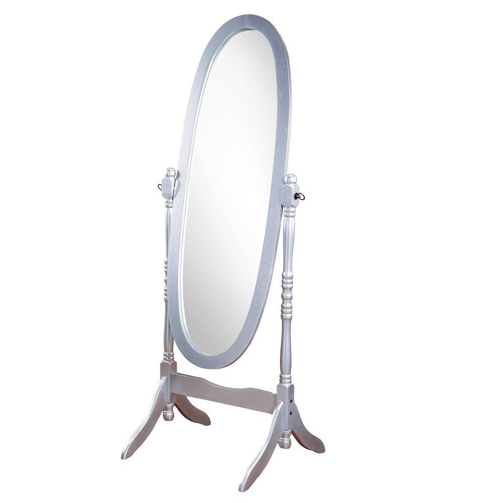 Audi Traditional Queen Anna Style Wood Floor Cheval Mirror, Silver Finish