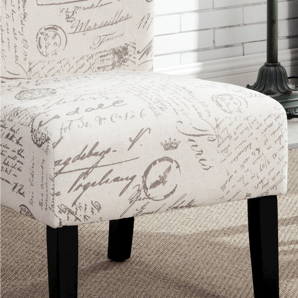 Capa English Letter Print Fabric Armless Contemporary Accent Chair