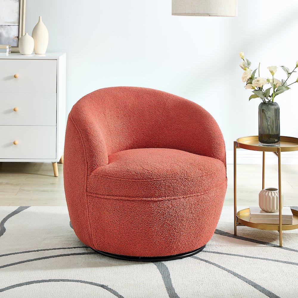 Galleria 360 Swivel Teddy Sherpa Barrel Chair, Coral