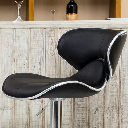 Masaccio Black Leatherette Adjustable Swivel Barstool Chrome Base, Set of 2