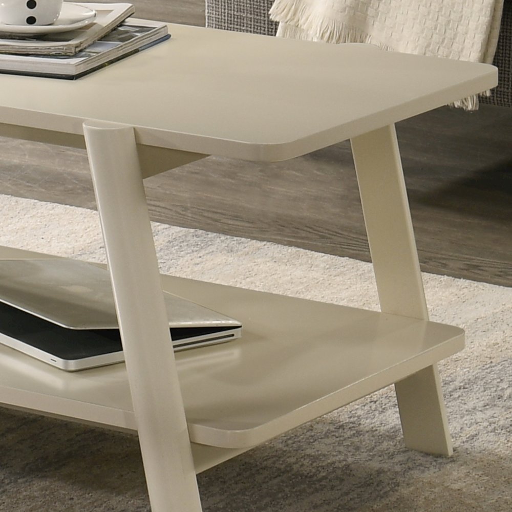 Metz Mid-Century Modern Wood Shelf End Table, Off-White Finish
