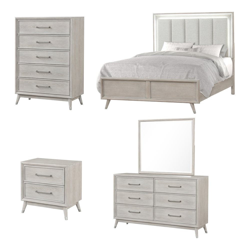Seluna 6-Piece Bedroom Set with Touch LED Lighting, Gray Oak Finish, Queen
