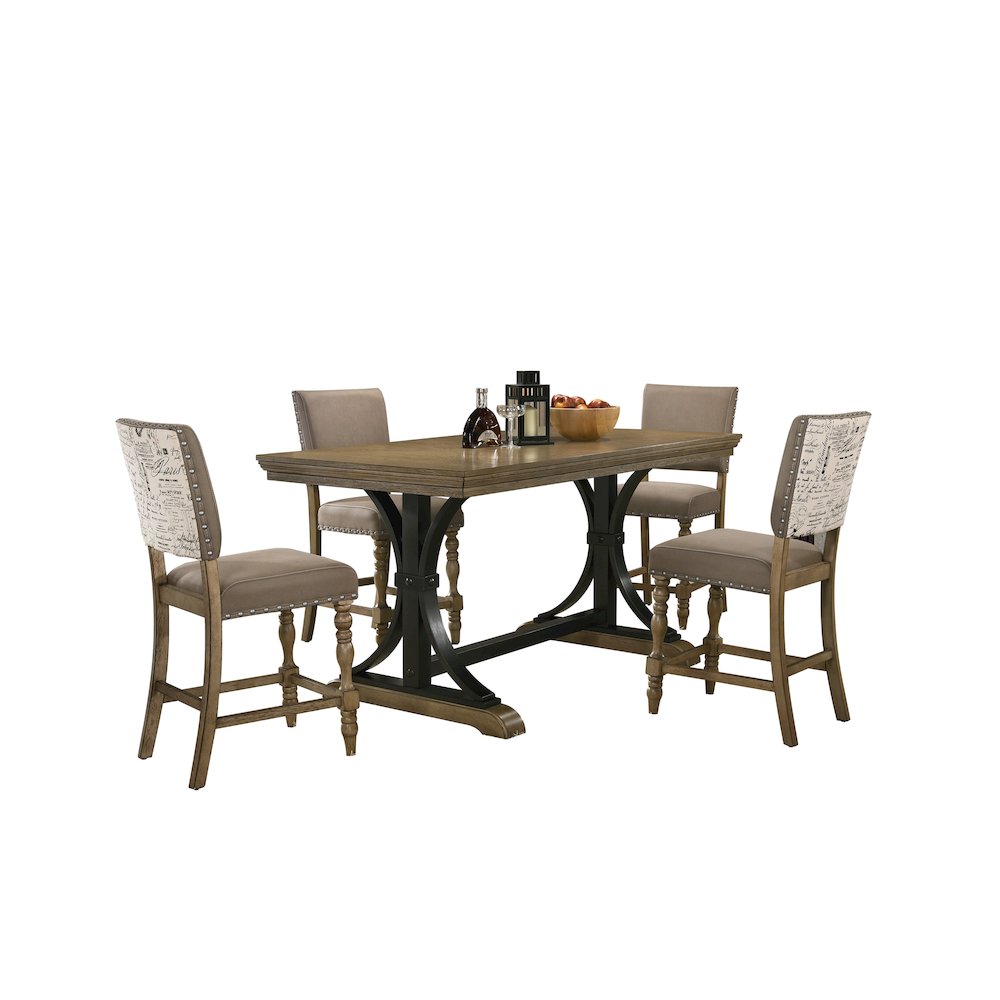 Birmingham 5-Pc Driftwood Table with Nail Head Chairs Counter Height Dining Set