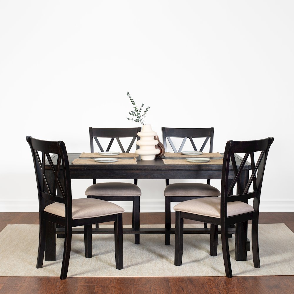 Hensfield 5-Piece Dining Set, Dining Table with 4 Cross-back Chairs, Rich Black