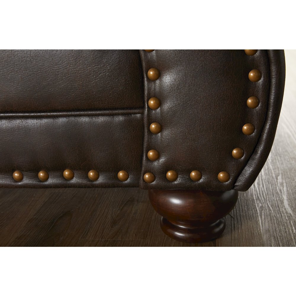 Leinster Faux Leather Upholstered Nailhead Sofa and Loveseat Set in Espresso