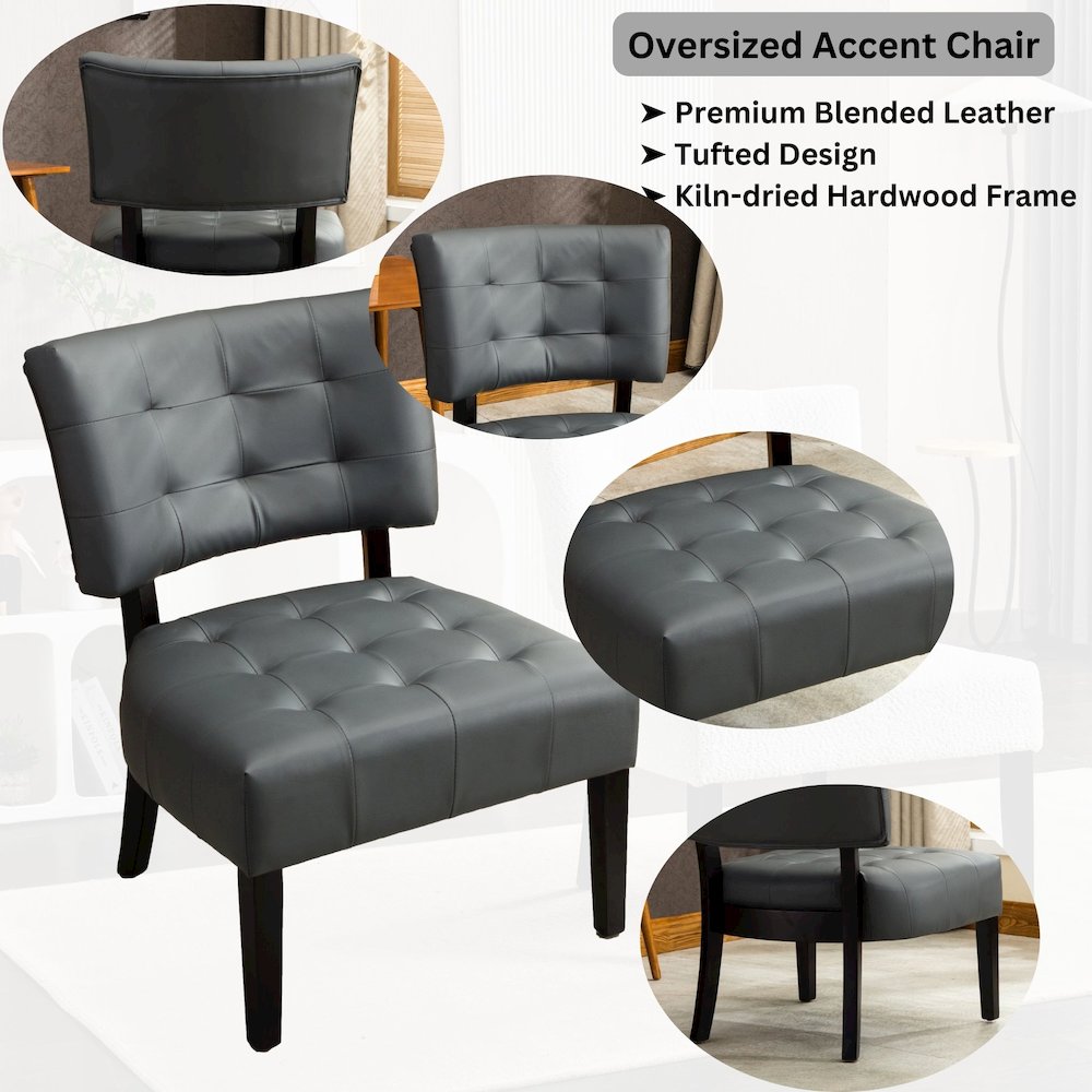 Movile Blended Gray Leather Tufted Accent Chair with Oversized Seating