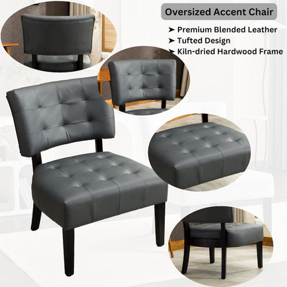 Movile Blended Gray Leather Tufted Accent Chair with Oversized Seating