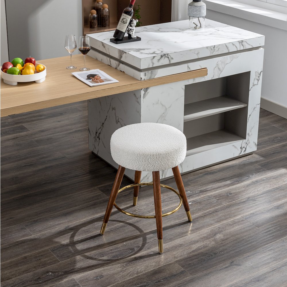 MoMo Boucle Upholstered Counter Height Stool, 360° Swivel, White