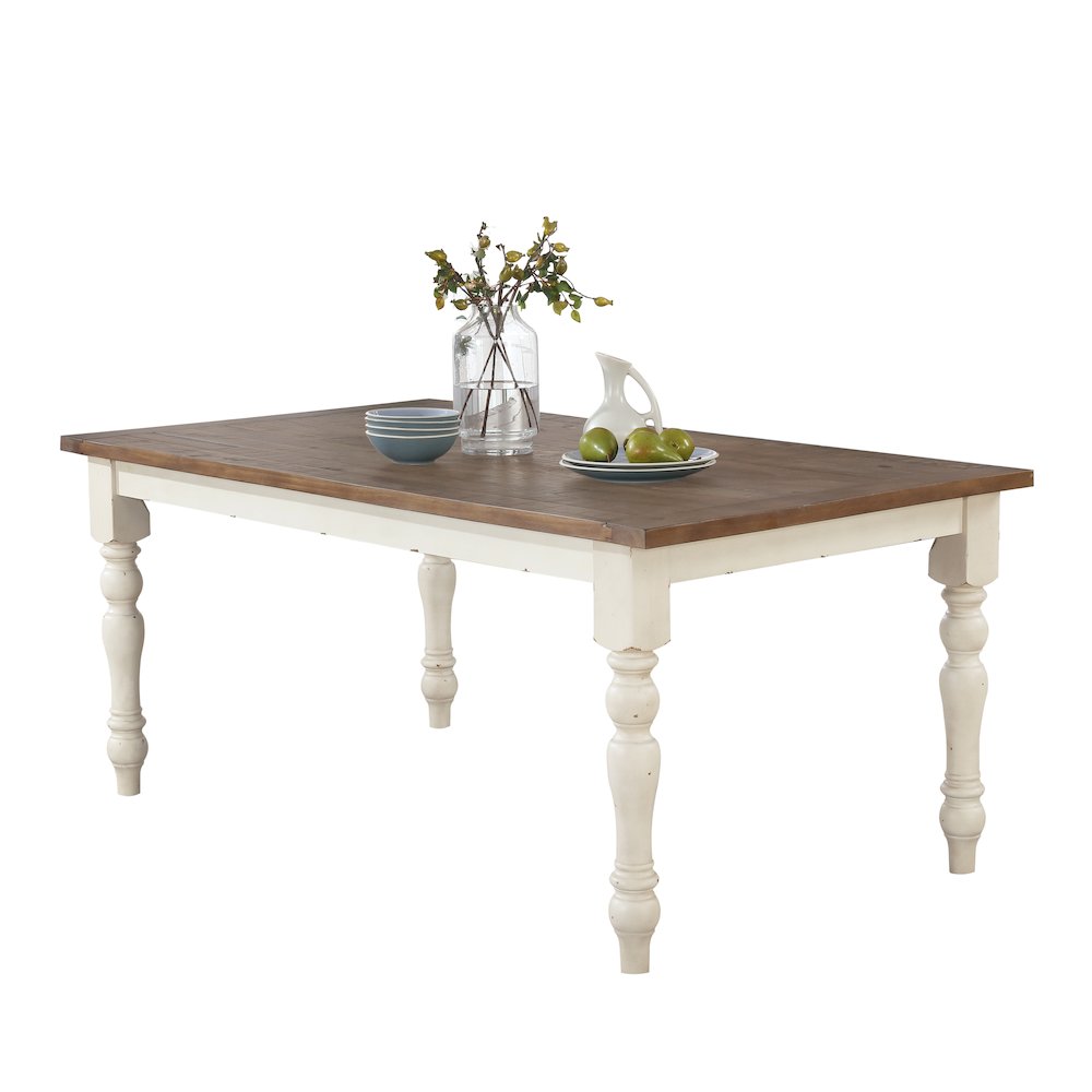 Prato Antique White and Distressed Oak Two-tone Finish Wood Dining Table