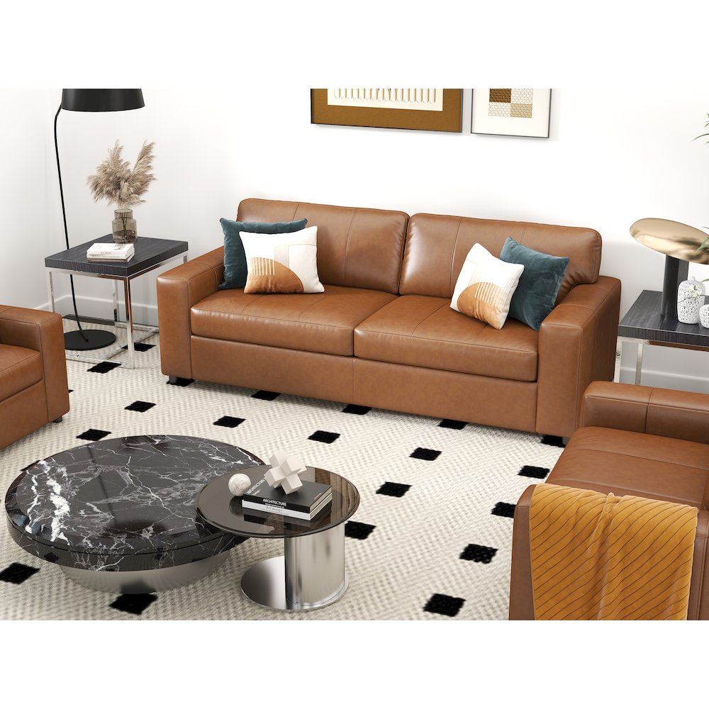 Sakan Leather Upholstered 3-Piece Living Room Set, Sofa and 2 Cutler Chairs
