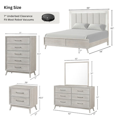 Seluna 5-Piece Bedroom Set with Touch LED Lighting, Gray Oak Finish, King