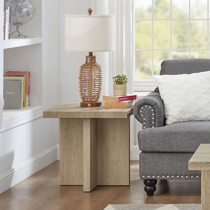 Mchome 3-Piece Coffee Table Set, Coffee Table and Two End Tables, Oak Finish