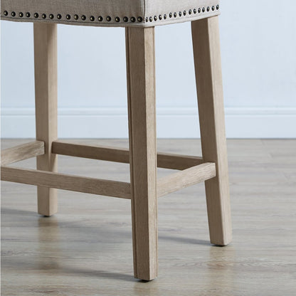 CoCo Upholstered Backless Saddle Seat Counter Stools 24", Set of 2, Tan
