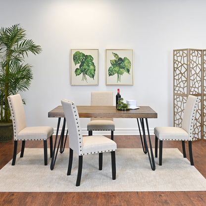 Amisos 5-Pc Dining Set, Hairpin Dining Table with 4 Chairs, Tan