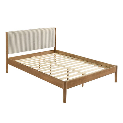 Vichy Rubberwood Bedroom Set with Corduroy Upholstered Queen Bed and Nightstand