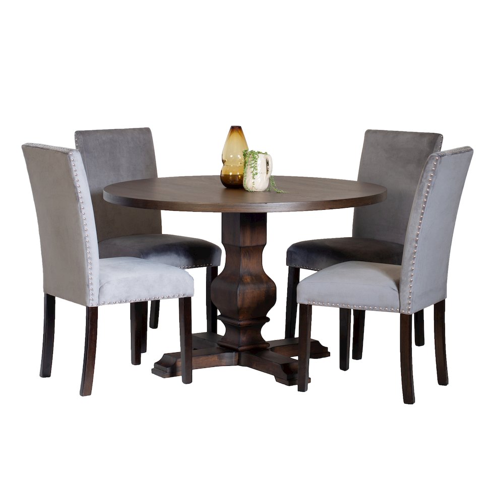 Fordsville 5-Pc Dining Set, Pedestal Round Table with 4 Stylish Chairs, Gray
