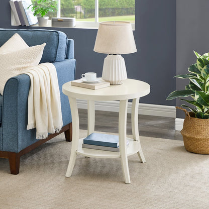 Perth Round End Table with Shelf, Ivory