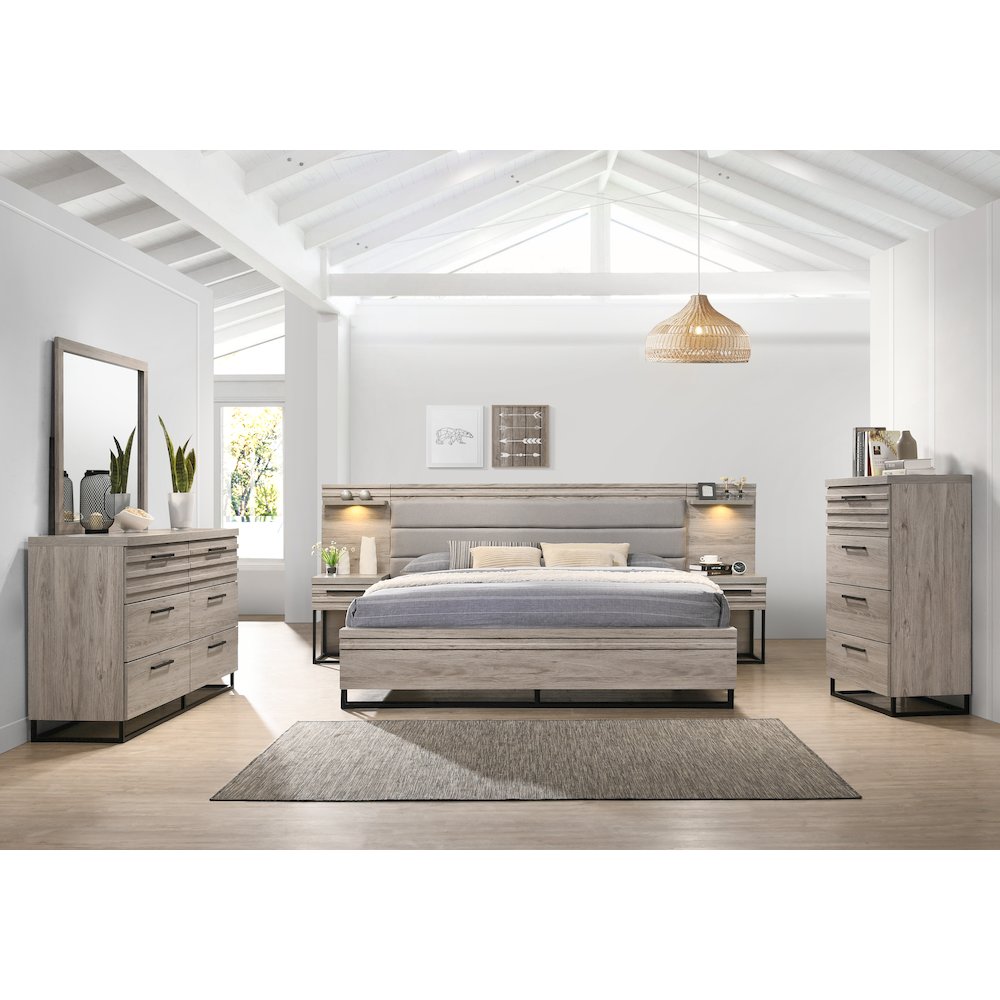 Wallbed Bed, Dresser, Mirror, Chest, and 2 Nightstands, Weathered Gray, King