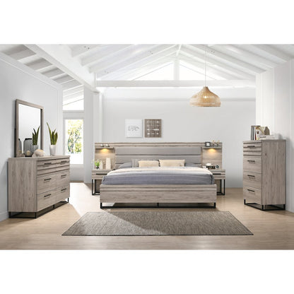 Wallbed Bed, Dresser, Mirror, Chest, and 2 Nightstands, Weathered Gray, King
