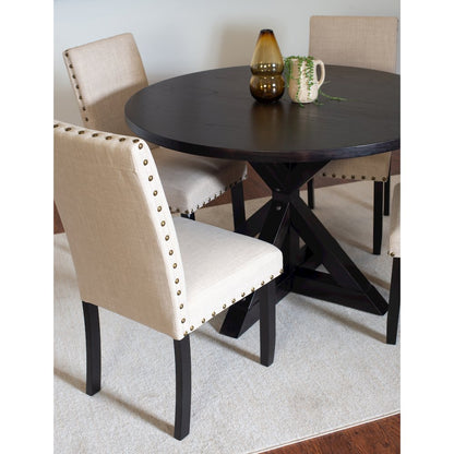 Mytzi 5-Pc Dining Set, Cross-Buck Dining Table with 4 Stylish Chairs, Tan