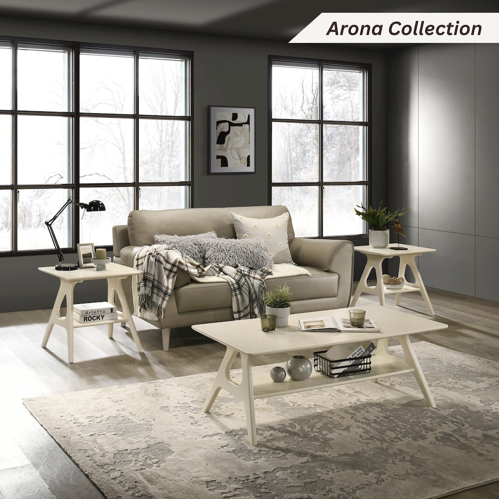 Arona Mid-Century Modern Wood Shelf End Table, Off-White Finish