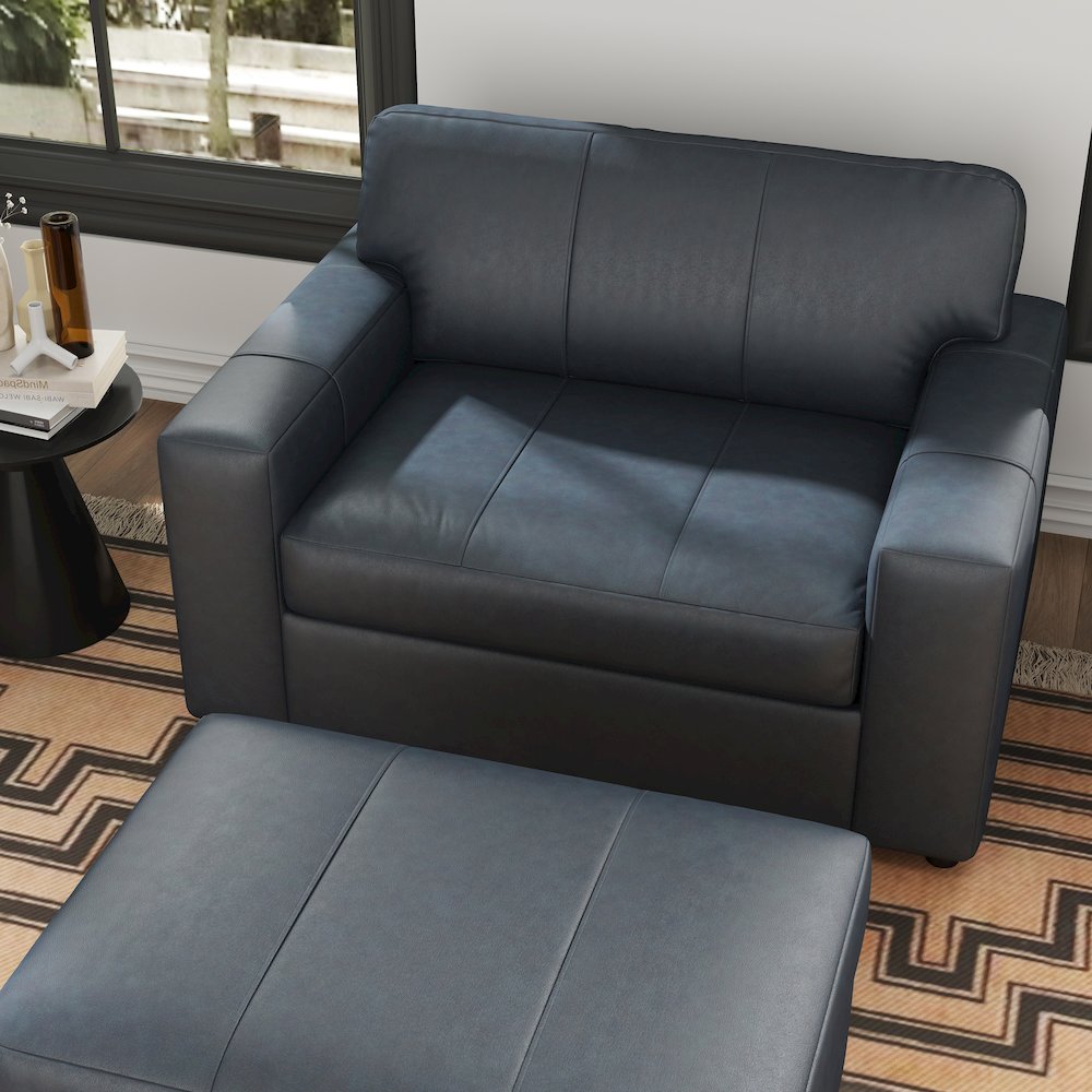 Sakan Leather Upholstered 2-Piece Living Room Set, Cutler Chair and Ottoman