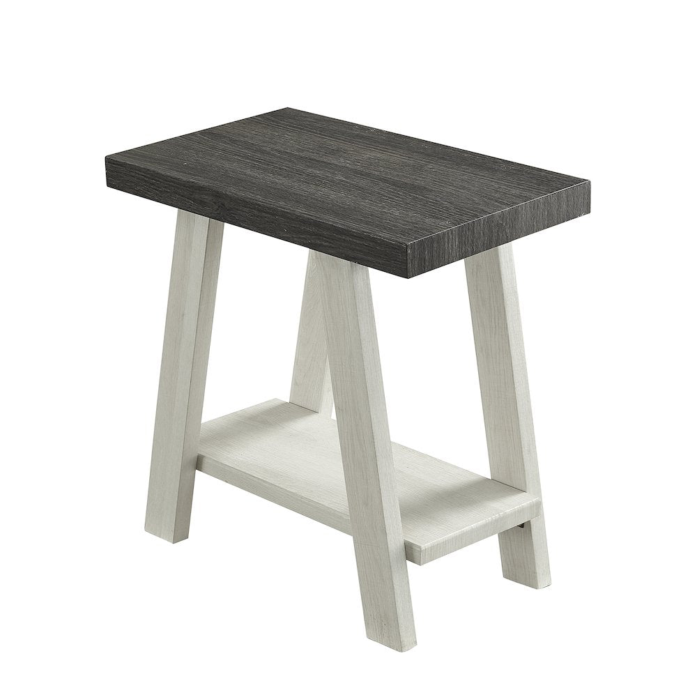 Ethens Contemporary Two-Tone Wood Shelf Side Table in Weathered Charcoal/Beige
