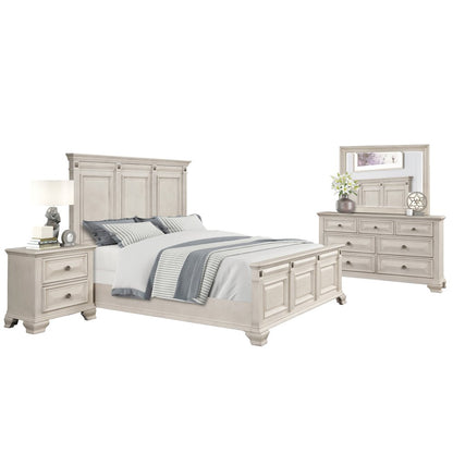 Distressed Parchment Wood Bedroom Set, King Bed, Dresser, Mirror, Nightstand